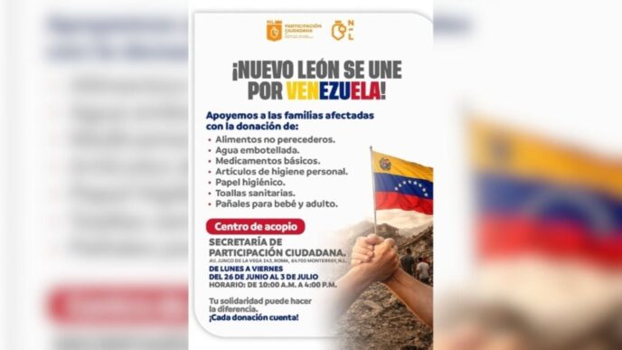 Monterrey abre centro de acopio para ayudar a familias venezolanas