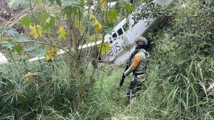 Aseguran estabilidad de tripulantes tras caída de avioneta en Pesquería